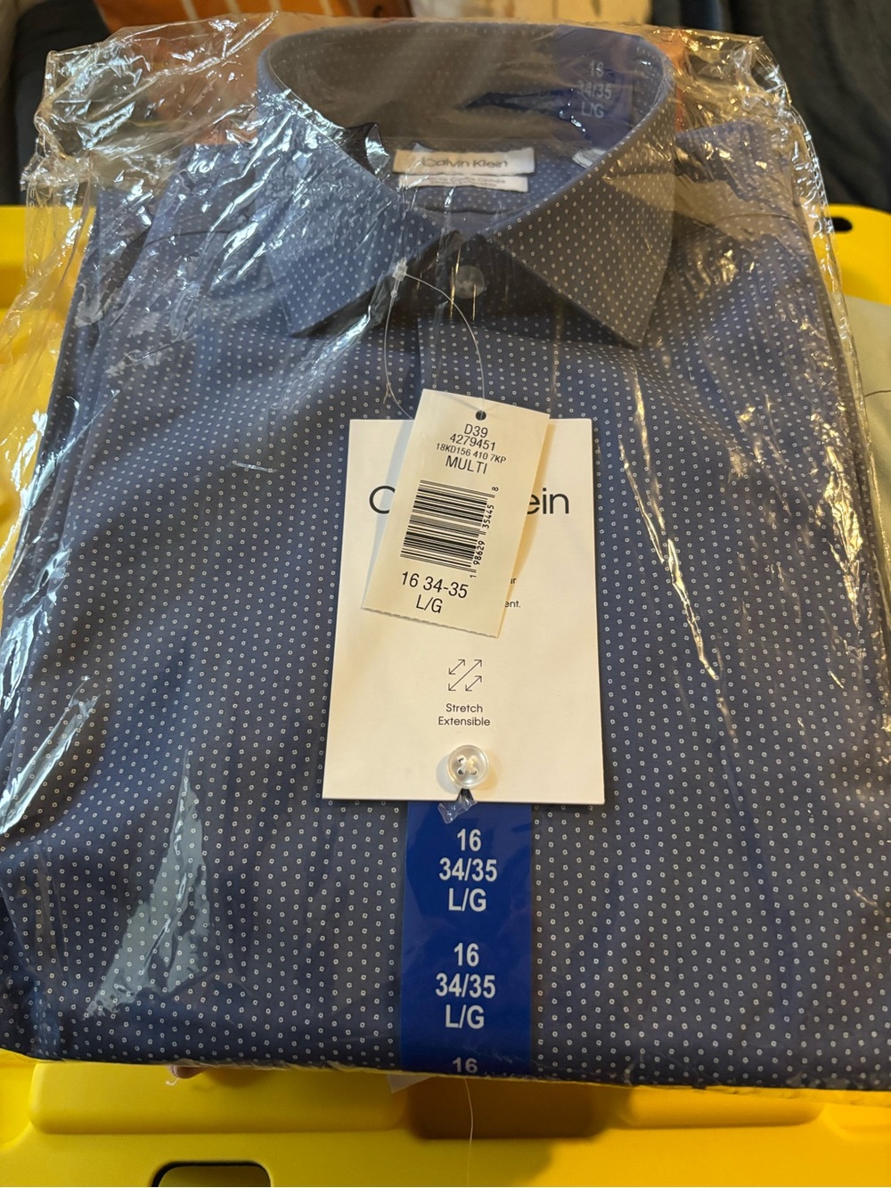 Calvin Klein Men's Navy Dotted Stretch Dress ShirtNWT 16 long sleeve